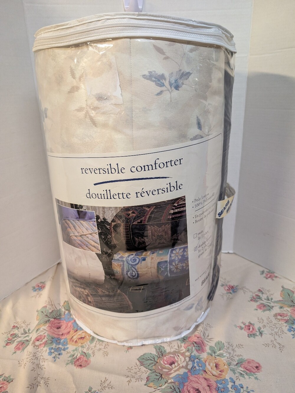 Vintage New Sears Watercolor Floral Cream Color Queen, Dou Bedspread Comforter